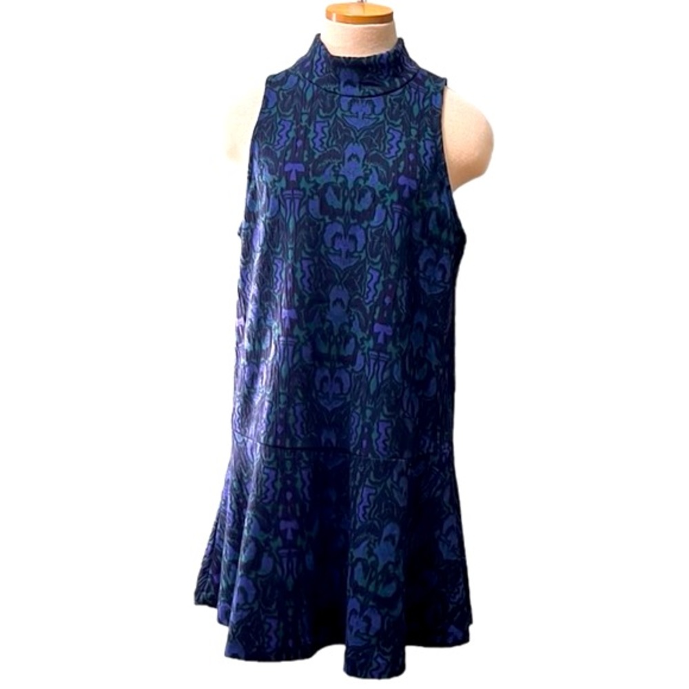 Free People Mock-Neck Jacquard Paisley Print Mini Dress, Blue/Green, size Large